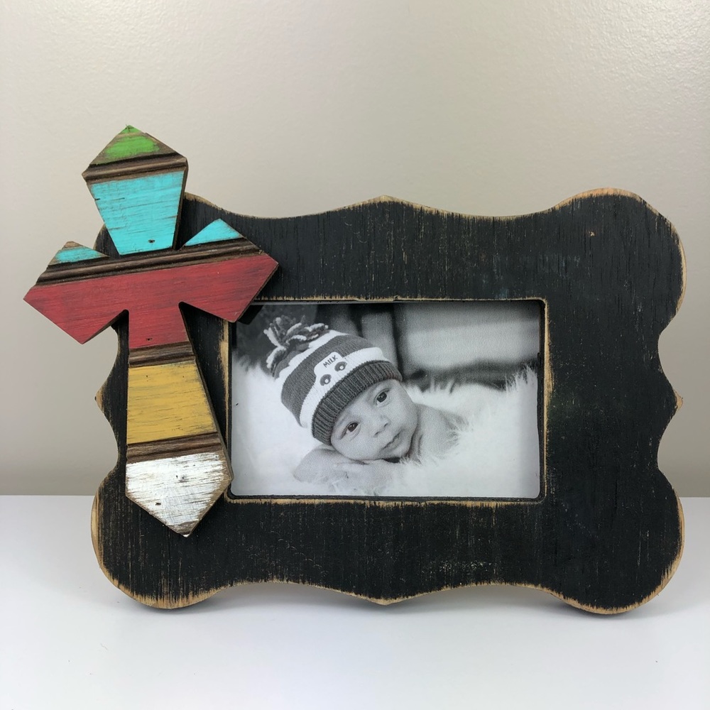 Weathered Picture Frame with Cross- Brand New